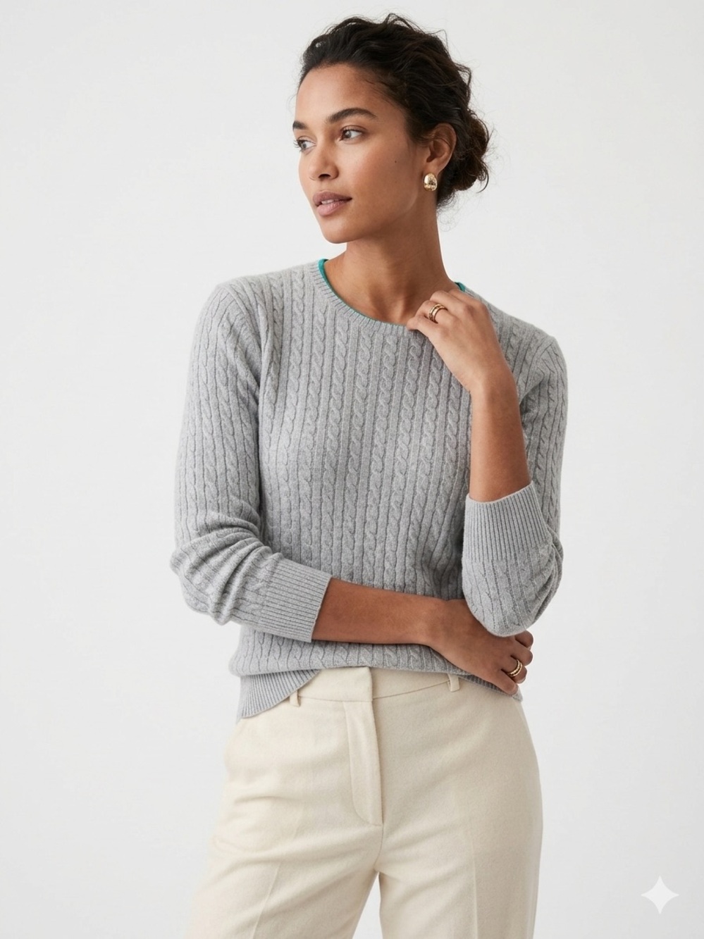 Vtg Gap Stretch Grey Cable Knit Crewneck Sweater Size M Y2K Preppy Indie Sleaze